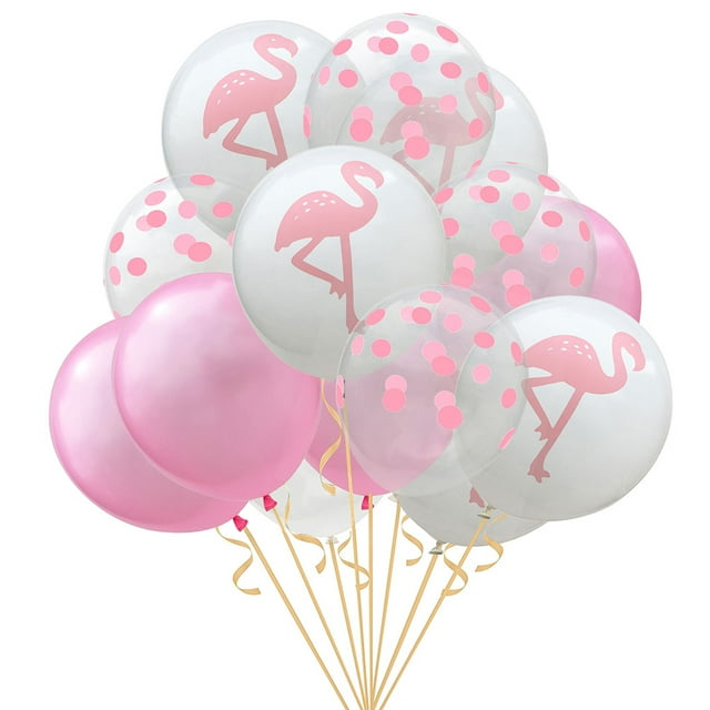 KAKOWELY Juego de 15 globos hawaianos para fiesta, de 12 pulgadas, con diseño de flamencos, lunares rosas y látex, para bodas, bebés y cumpleaños.