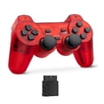 thumbnail image 2 of RetroFam 2 Pack compatible PS2 Controller Wireless for Playstation 2 PS2 Console, Transparent Red & Blue, 2 of 5