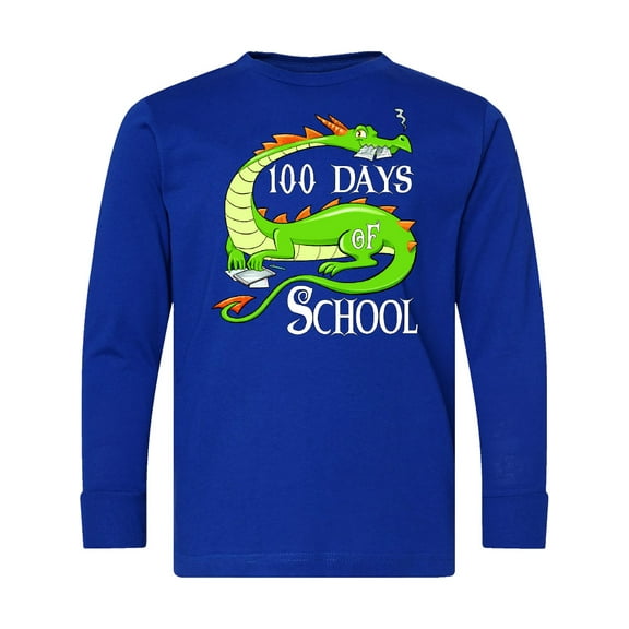 Inktastic 100 Days of School Cute Green Dragon Long Sleeve Youth T-Shirt