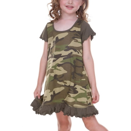Kavio! Little Girls 3-6X Camouflage A-Line Tank Dress Camo Army Green 6X