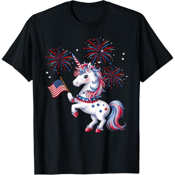 Velto Cute Patriotic Americorn Unicorn Fireworks Girls 4th of July T-Shirt All Size S-5XL