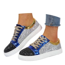 Glitter Sparkly Low Top Sequins Lace Up Tennis Shoes Comfort Bling Fashion Shiny Walking Shoes