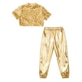 thumbnail image 3 of renvena Girls Hip Hop Sequins Costume Sparkly Short Sleeve Tank Tops with Metallic Leggings Pants Gold 12, 3 of 7