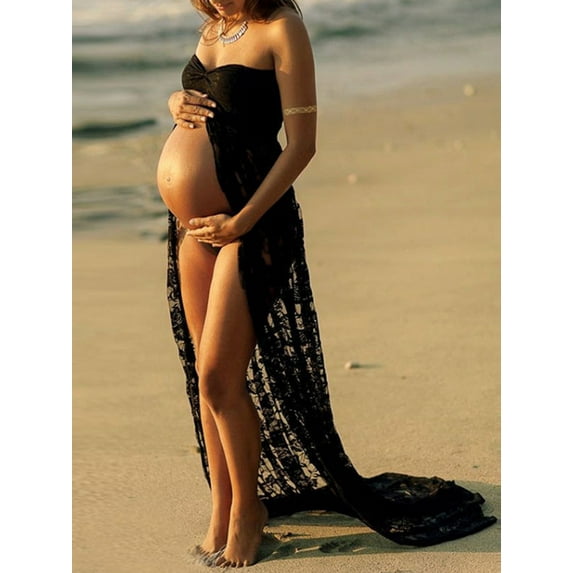 Coduop Pregnant Women Front Split Maxi Maternity Dress Gown Photo Photography