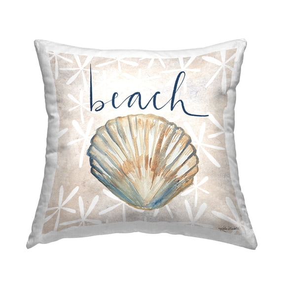 Stupell Industries Nautical Pattern Clam Shell Beach Calligraphy Design by Katie Doucette Throw Pillow