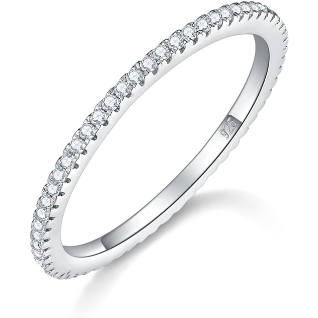 BORUO Anillo de plata de ley con circonita cúbica, elegante banda de plata de ley de 3 mm, anillos de plata de ley para mujer, perfecto para regalar anillos de plata de ley 925, tamaño 4-12