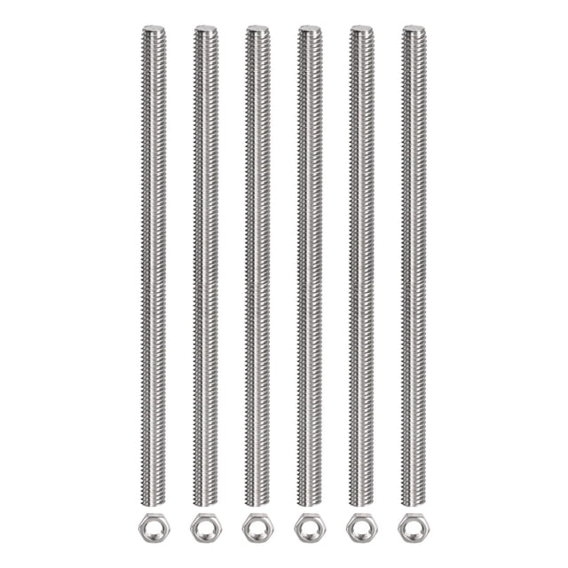 Unique Bargains 6Pack M6 x 300mm Fully Threaded Rod w 6Pack Hex Nuts, 1mm Pitch 304 Stainless Steel Right Hand Threaded Rod