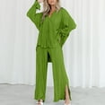 thumbnail image 4 of STETMN Women's Pleated 2 Piece Outfits Button Long Sleeve Blouse Split Wide Leg Pants Lounge Sets, 4 of 7