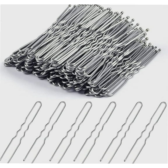 Metal Hair Pins Set - 5cm Bobby Pins for Buns Hair Bun U Shaped Pins Bun Clips Hair Styling Accessories for Wedding Salon Home Use, Silver, 100PCS