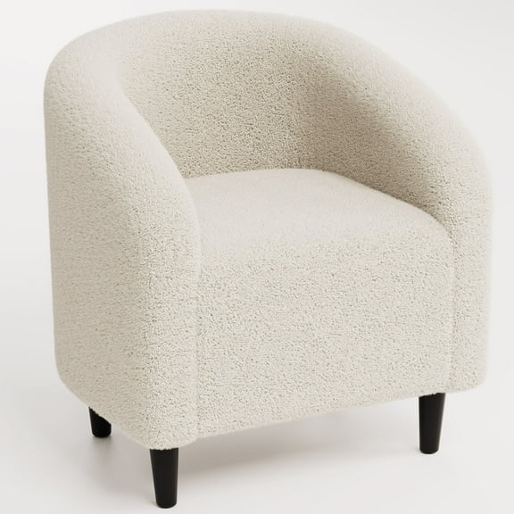 Arlopu Upholstered Club Chair Accent Barrel Chair, Teddy Fabric Upholstered Armchair with Side Pocket for Living Room/Bedroom