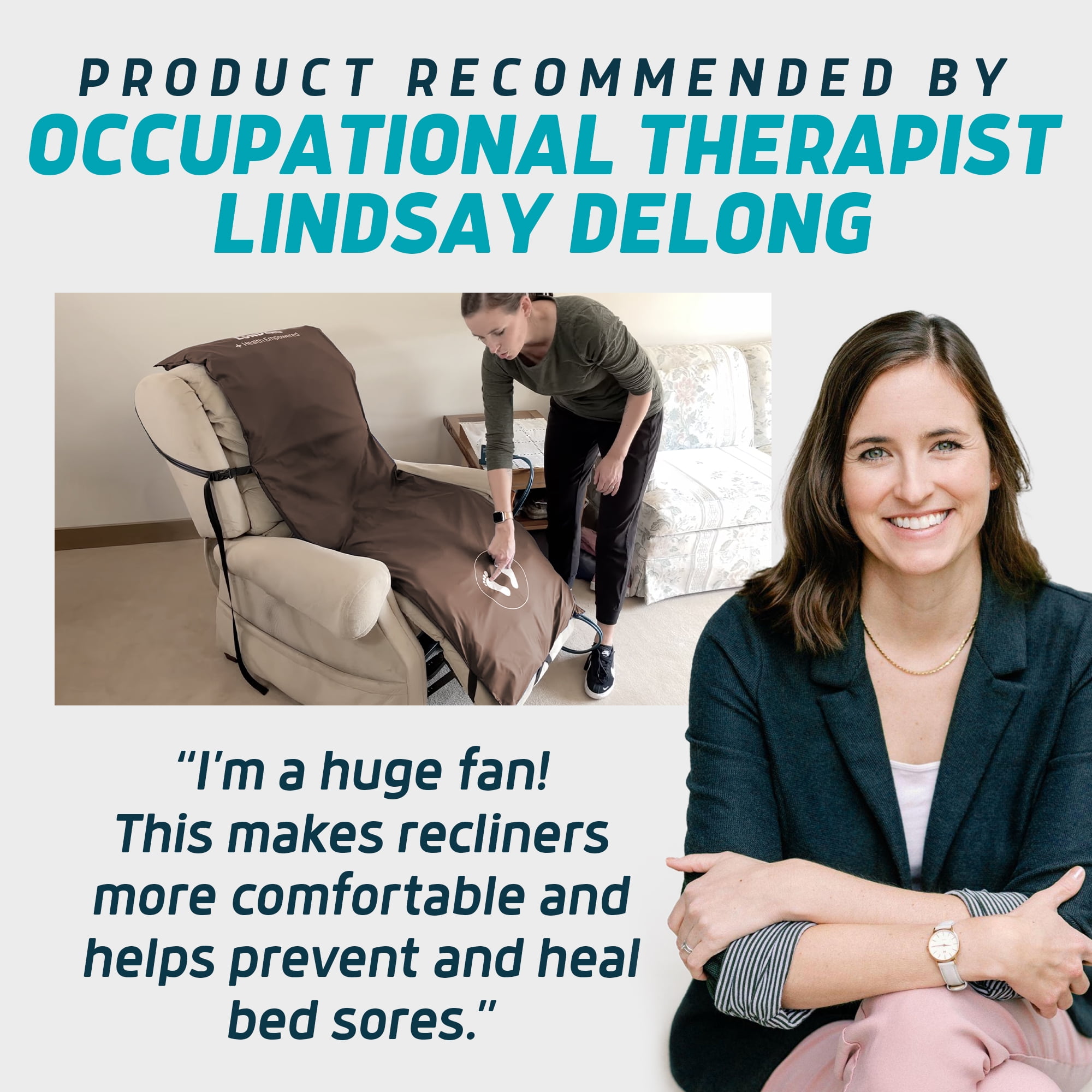 Lunderg Alternating Air Pressure Pad for Recliner Chair - Pressure Relief Cushion Topper for Recliner - Bedsore Prevention - Medical Grade Mattress Pad, Cover & Quiet Pump - Home or Hospital (Coffee)