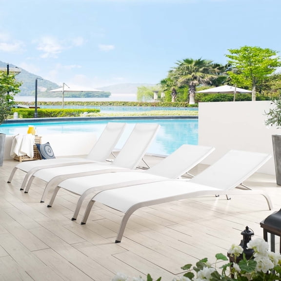 Savannah Outdoor Patio Mesh Chaise Lounge Set of 4-EEI-4007