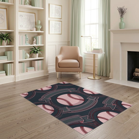 ODIKA Softball Sport Personalized Name Design With Stitched Seam Accent Border Pet Friendly & Kids Safe Play for Playroom, Bedroom, Reading Nook