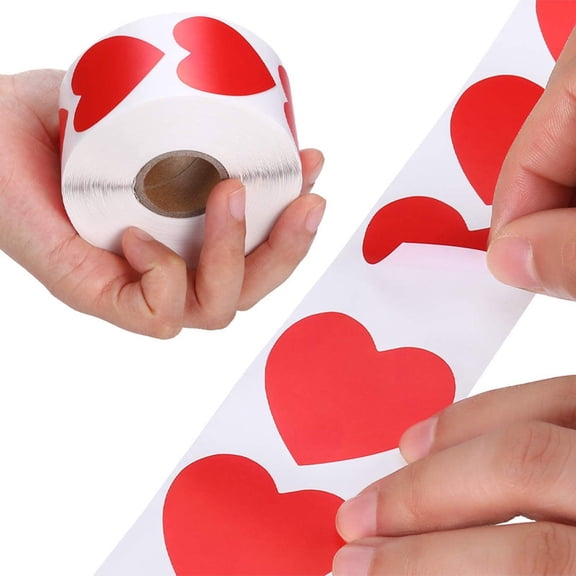 Valentine's Heart Sticker Roll - Red Love Heart Decoration Sticker Tape, 500PCS per Roll for Party and Holiday Decoration