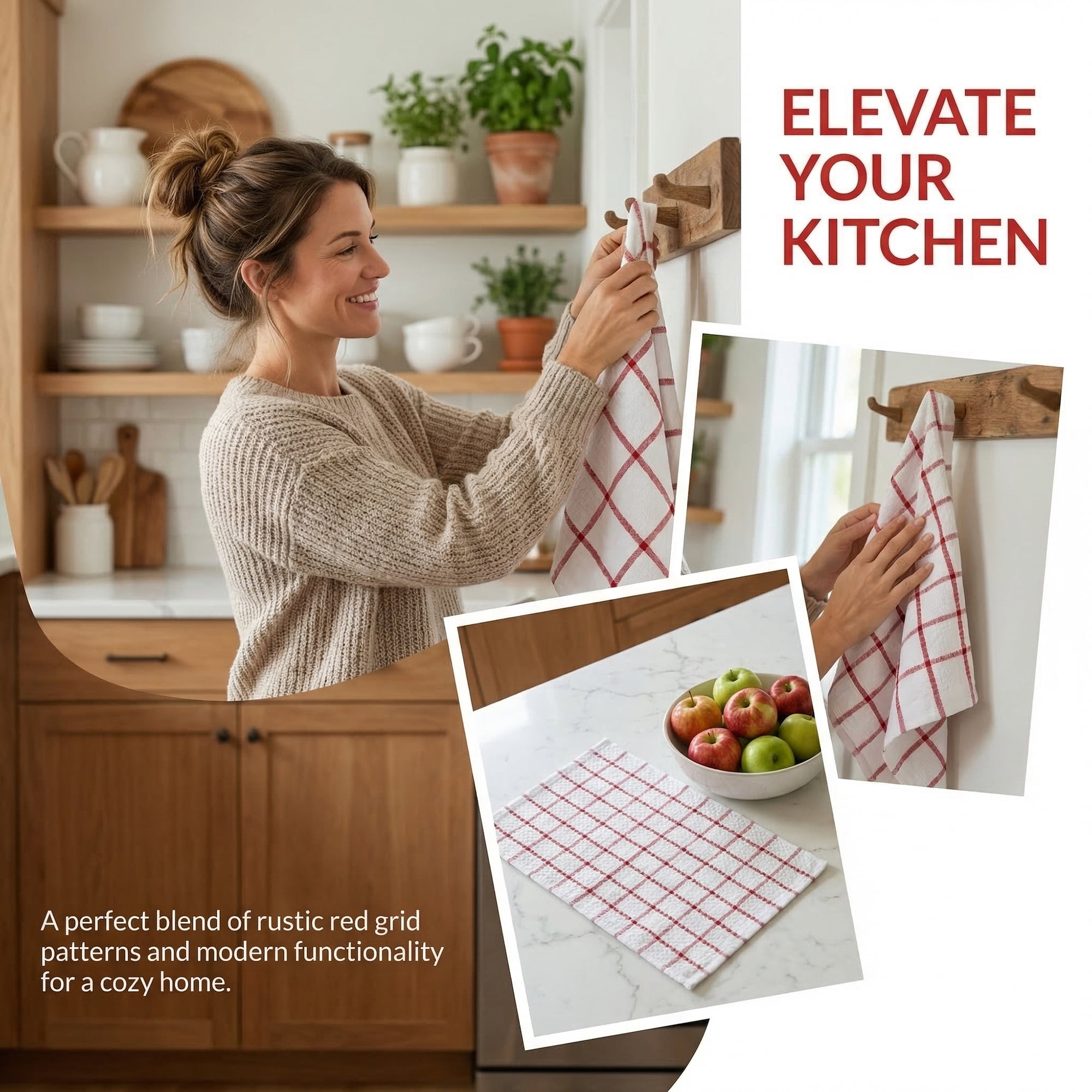 Unique Bargains 4 Pack Kitchen Towels Plaid 100% Cotton Quick Dry Red/Yellow 25" x 15"