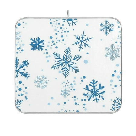 

Dish Drying Mats Double Sided Reversible Kitchen Drying Mat with Hanging Loop Enchanting Snowflakes Pattern