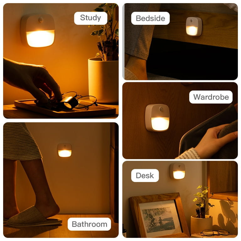 AUVON Rechargeable Mini Motion Sensor Night Light, LED Stick-On Closet Light  with Dusk to Dawn Sensor