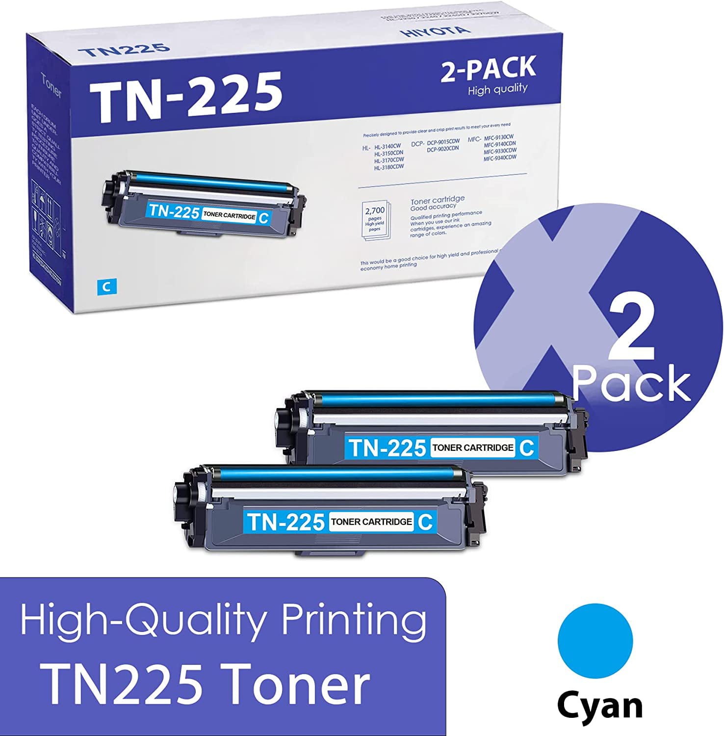 Compatible TN-225C TN225 Cyan Toner Cartridge Replacement for TN 225 HL-3140CW 3150CDN 3180CDW 9140CDN 9330CDW 9340CDW DCP- 9015CDW 9020CDN Printers | TN 225 2PK - Walmart.com