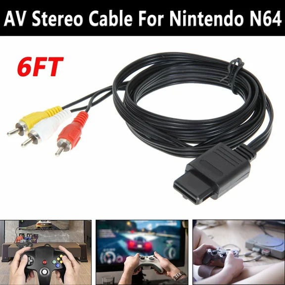 KNACK- New N64 Rca Av A/V Tv Audio Video Stereo Cable Cord For Nintendo 64 Game Machine