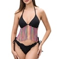 thumbnail image 2 of LEKWK Womens Bikini Set Fringe Two Piece Bathing Suit Halter Top Ruffle Trim Modest Coverage Bikini Beachwear Swimming Summer Resort Vacation, 2 of 8