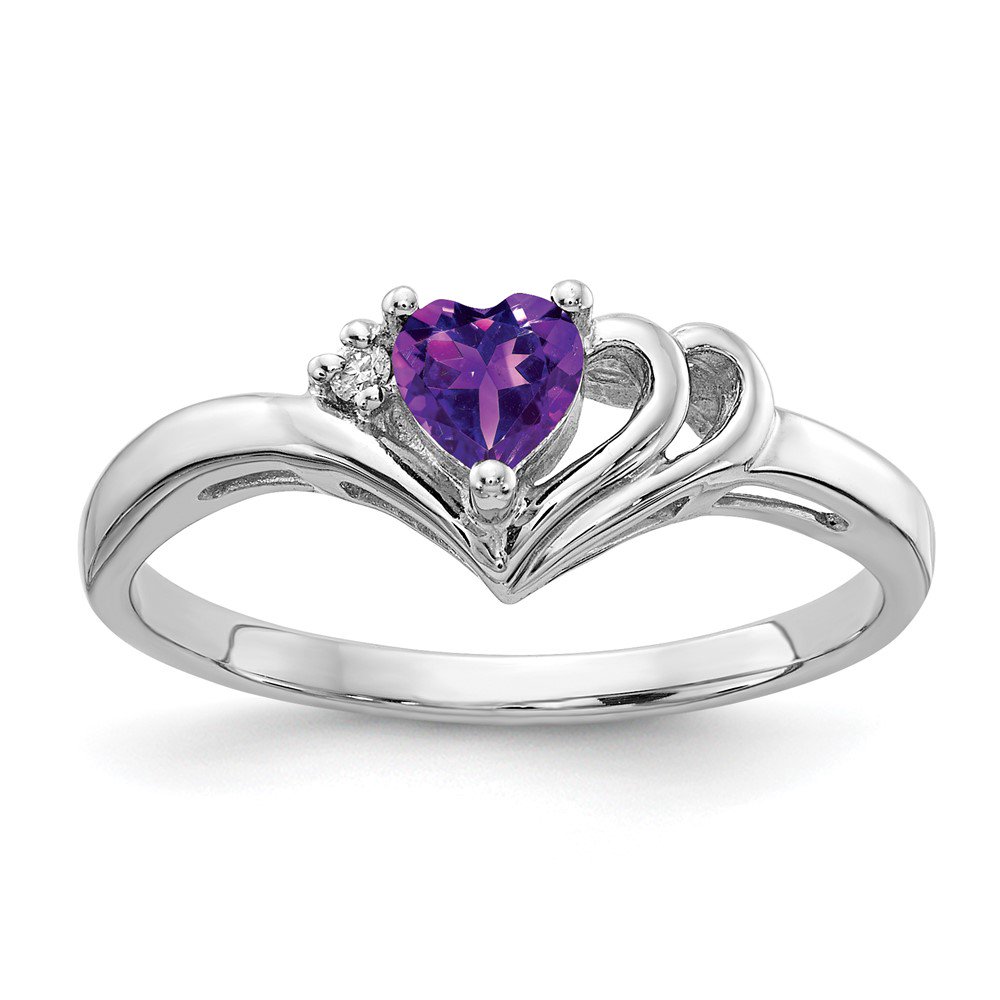 14k White Gold Ring Gemstone Womens Amethyst 0.012 ct 0.25 4mm Heart AA Diamond