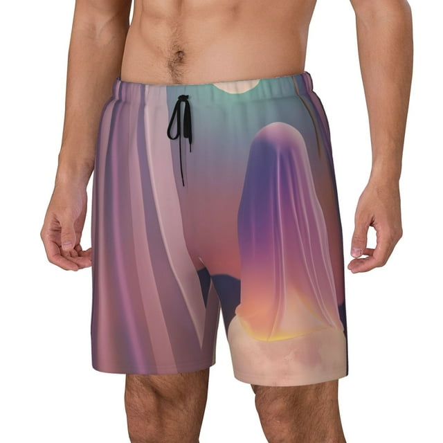 Kdxio Dreamy Moonlit Window Print Mens Swim Shorts with Mesh Lining, Breathable and Quick-Drying, Adjustable Waist, Privacy Pocket-Medium