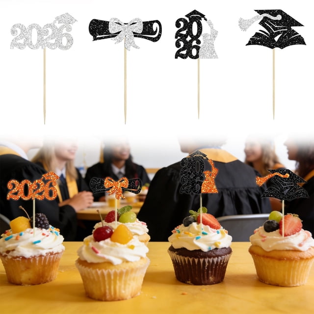 Sign Holder 2026 Graduation Cupcake Toppers 24 Pack Glitter Diploma & Cap Cake Decorations for Commencement Table Card Holder,Display Sign Clip,Menu Holder,Desk Sign Stand,Acrylic Sign Holder,Busines