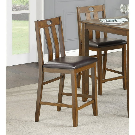 Newboti Furniture Brown Finish 5pc Counter Height Set Dining Table and 4 Chairs Upholstered Seat Wooden Kitchen Dining Furniture Set Transitional Style 04084