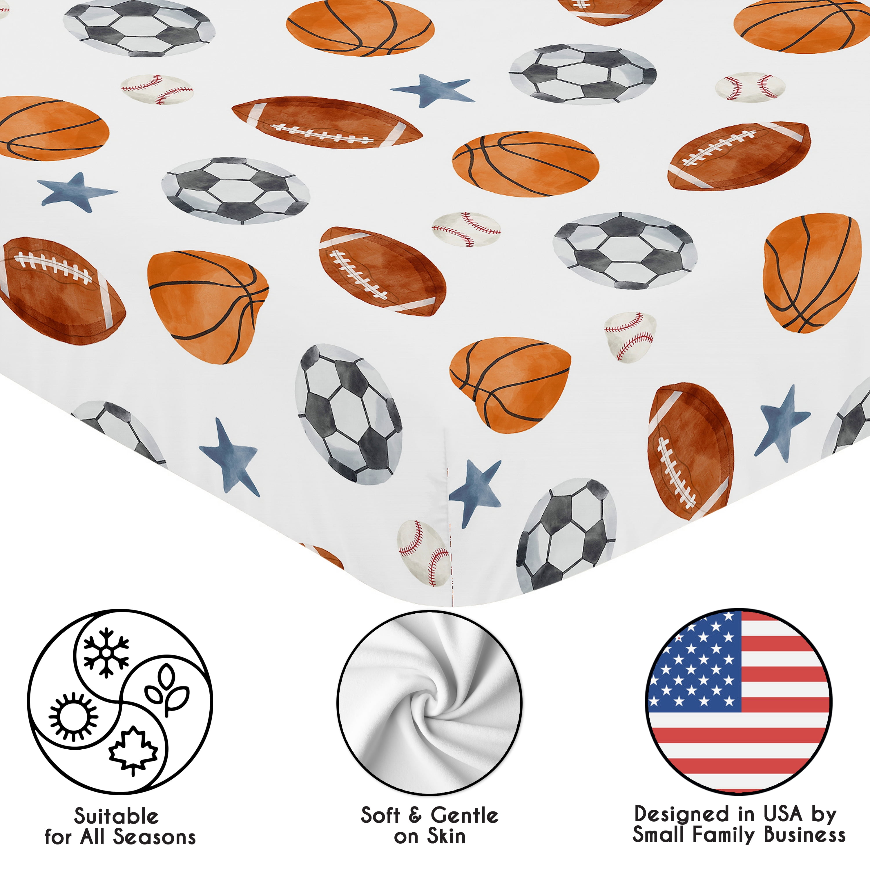 Sweet Jojo Designs Watercolor Sports Theme Boy Fitted Crib Sheets Set 2 Piece