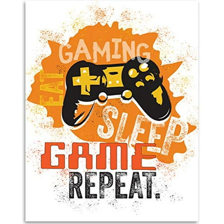 Eat Sleep Game Repeat - Video Gamers - Book Page Quote Art Print - 11x14 Unframed Typography Book Page Print - Great Gift for