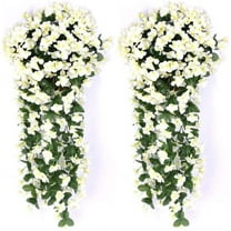 Morttic 2 Pack Artificial Hanging Flowers, Fake Hanging Plants Colorful Orchid Flower Bouquet for Wall Home Room Garden Wedding Indoor Outdoor Decoration (White)