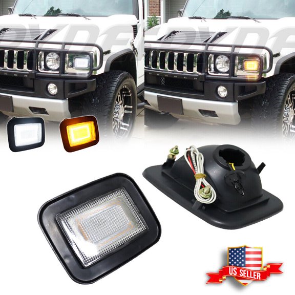 GTINTHEBOX For 2003-2009 Hummer H2 Clear Switchback LED Front Bumper DRL Turn Signal Lights