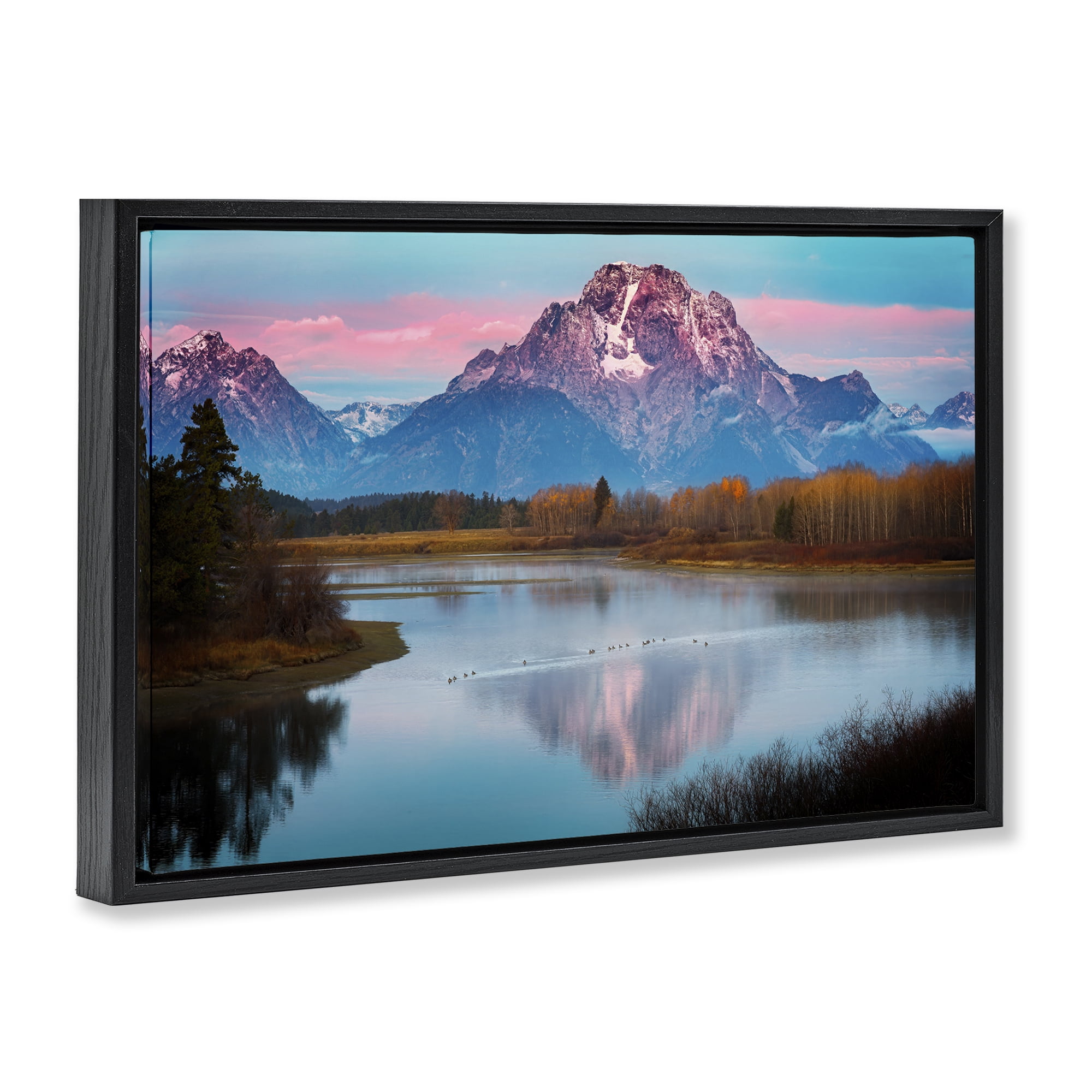 Stupell Industries Vast Mountain Lake Photography Landscape & Nature Photography Black Floater Framed Canvas Art Print Wall Art, 31 x 21