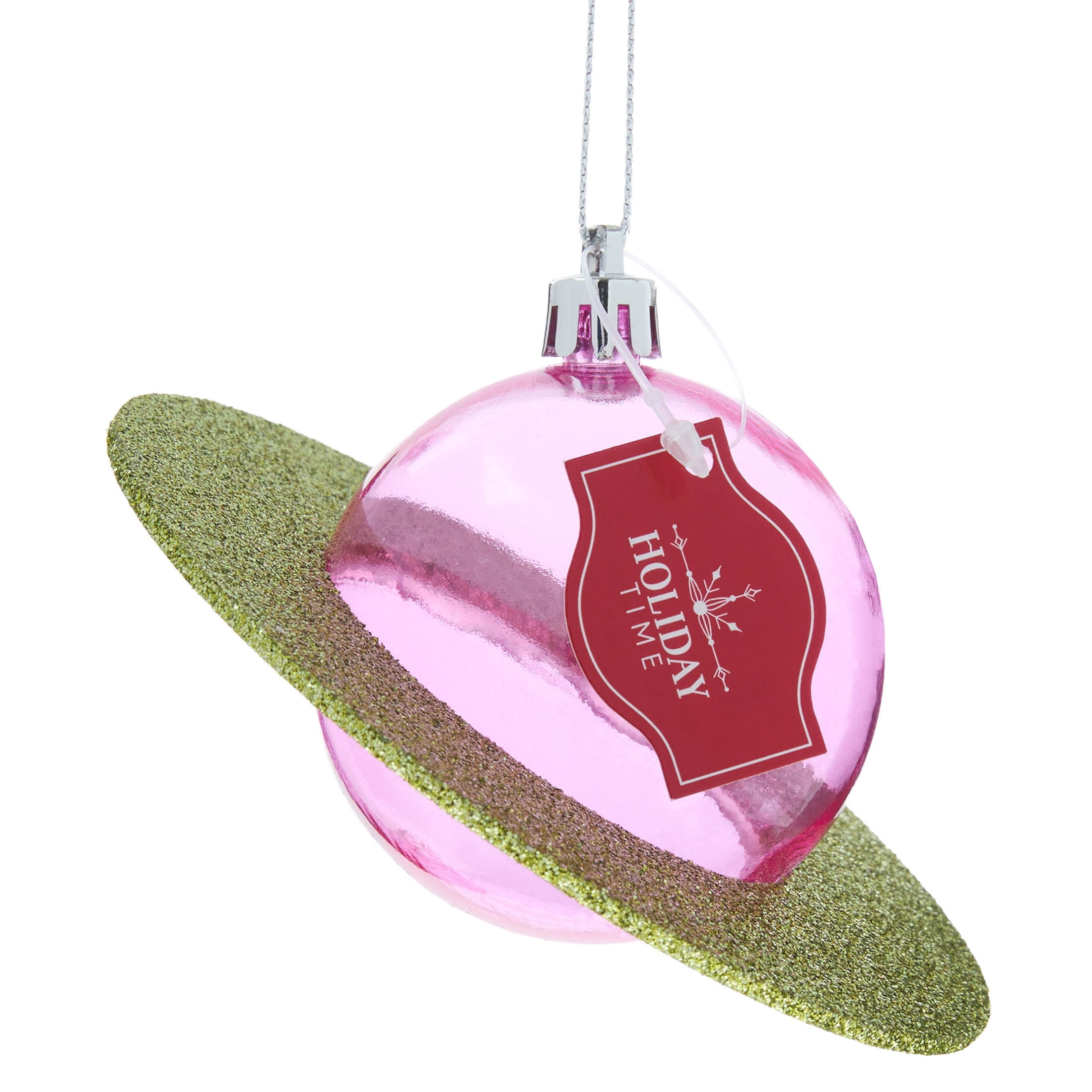 Green and Pink Glitter Planet Christmas Ornament, 2.4", by Holiday Time