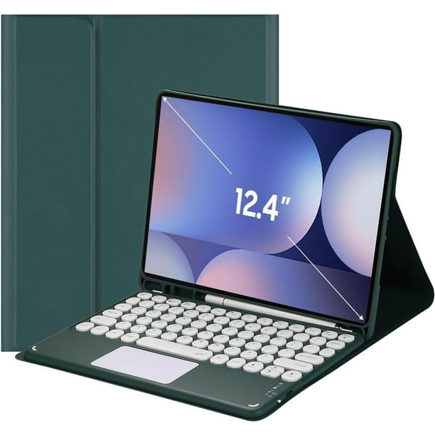 Funda con teclado táctil para Samsung Galaxy Tab S10+ Plus/ S9 FE Plus/Galaxy Tab S9+ Plus de 12,4", con portalápices - Teclado Bluetooth táctil magnéticamente desmontable