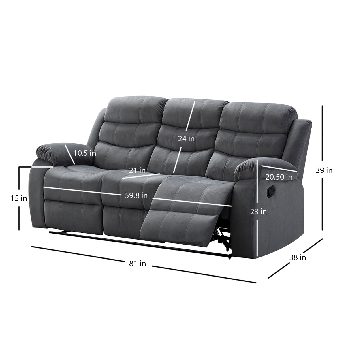 Jim Collection Contemporary 3-Piece Reclining Living Room Upholstered ...