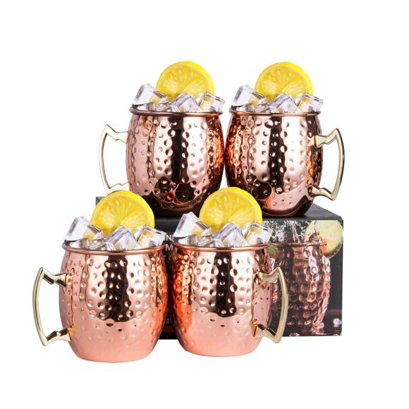 18 oz Handcrafted Pure Copper cups for Authentic Cocktails, Perfect Barware Gift for Martini Enthusiasts Traditional Moscow Mule Copper Mugs, Set of 4