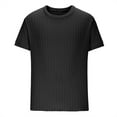 thumbnail image 4 of ZCFZJW Men's Ribbed Knit T Shirts Short Sleeve Crew Neck Slim Fit Stretchy Muscle Shirts Basic Solid Crewneck Athletic Tee Tops Black L, 4 of 6