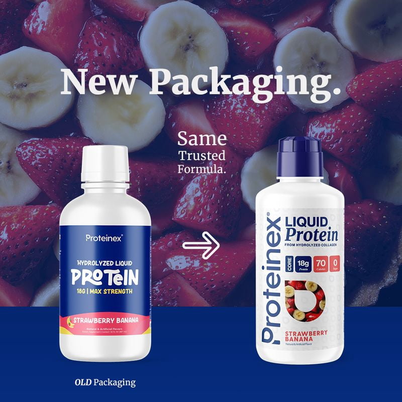 Proteinex Core Liquid Collagen Peptides, 18g Protein per serving | Zero Sugar, Zero Carbs, Ready to Drink | (Strawberry Banana, 30 Fl Oz)