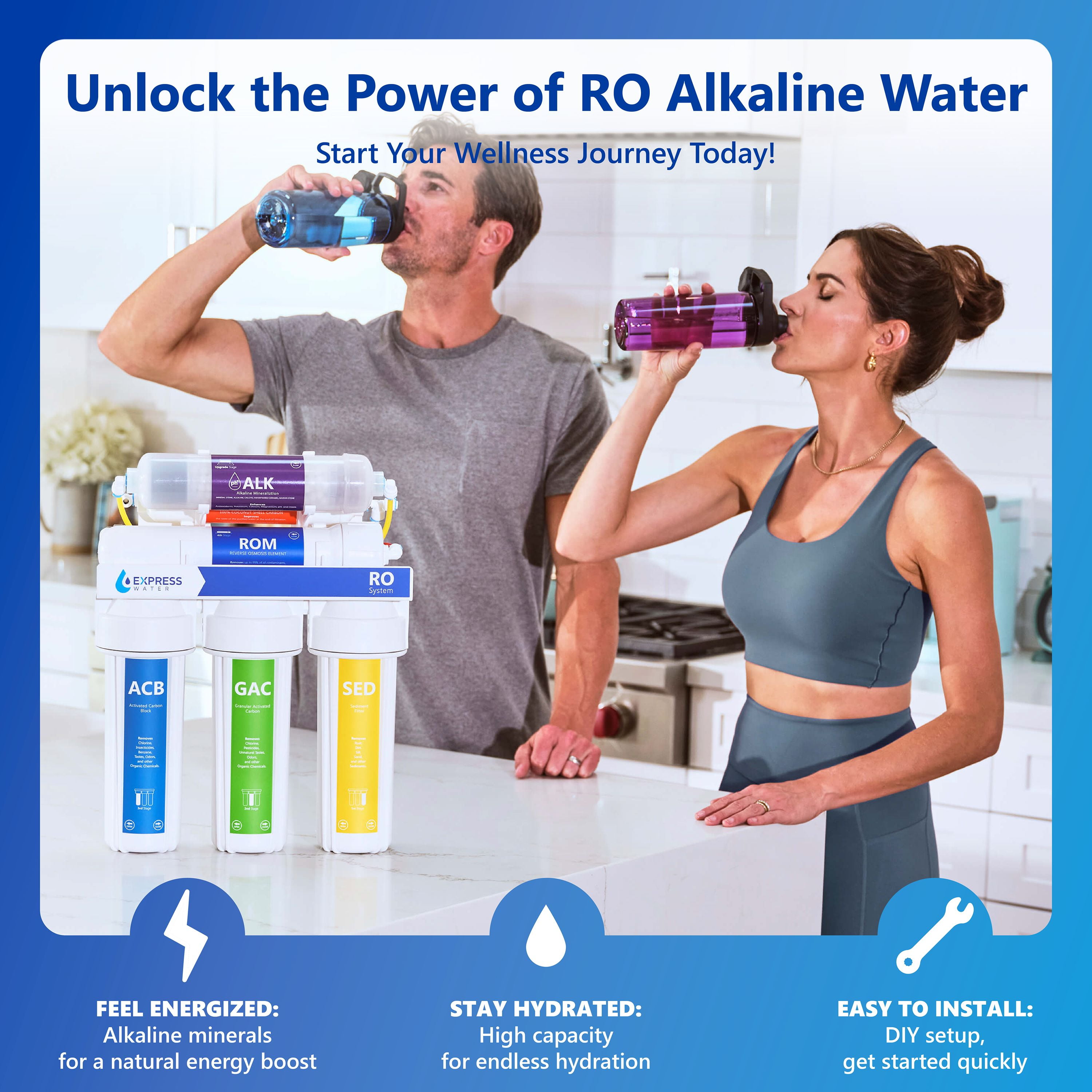 Express Water Alkaline Reverse Osmosis Water Filtration System – 10 Stage RO Mineralizing Purifier – Mineral, pH +, Antioxidant – Under Sink Water Filter with Remineralization – 50 GDP