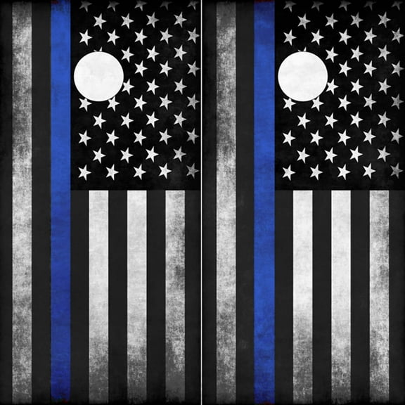 Blue Line Subdued American Flag Laminated Cornhole Board Wraps ~ Set of 2
