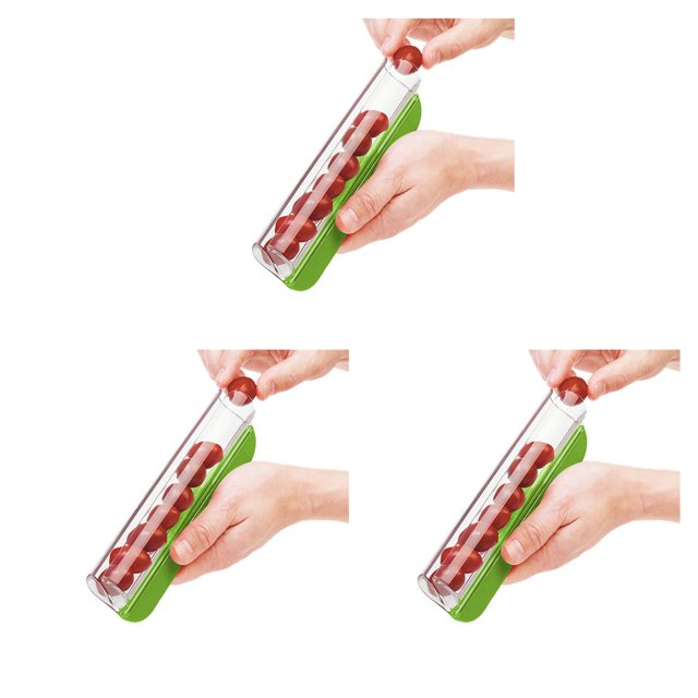 Cateissary Rebanadora de tomate Manual, herramienta de rebanado antideslizante portátil de acero inoxidable para uvas, utensilios para fresas, Verde 3piezas