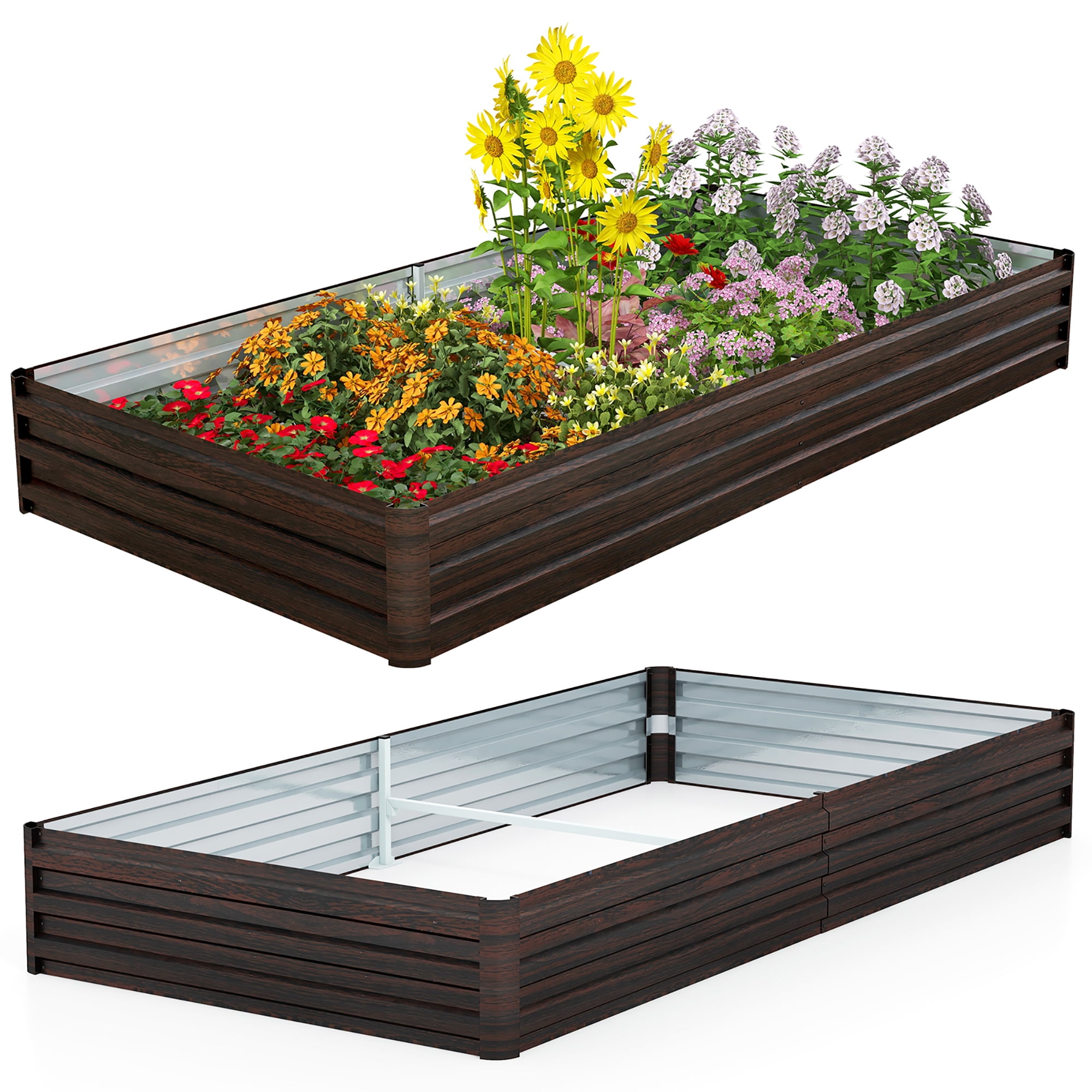 Gymax Large Outdoor Metal Garden Planter Box 8 x 4 x 1 ft for