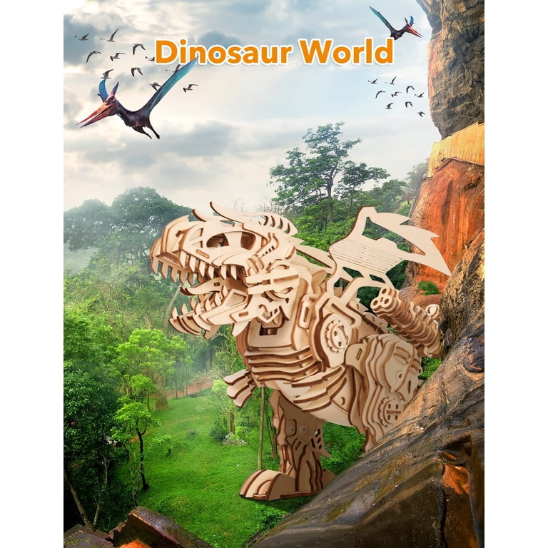 UGEARS 3D Dinosaur Puzzle Bundle - Tyrannosaurus Rex, Triceratops & Stegosaurus Wooden Model Kits With Mechanics