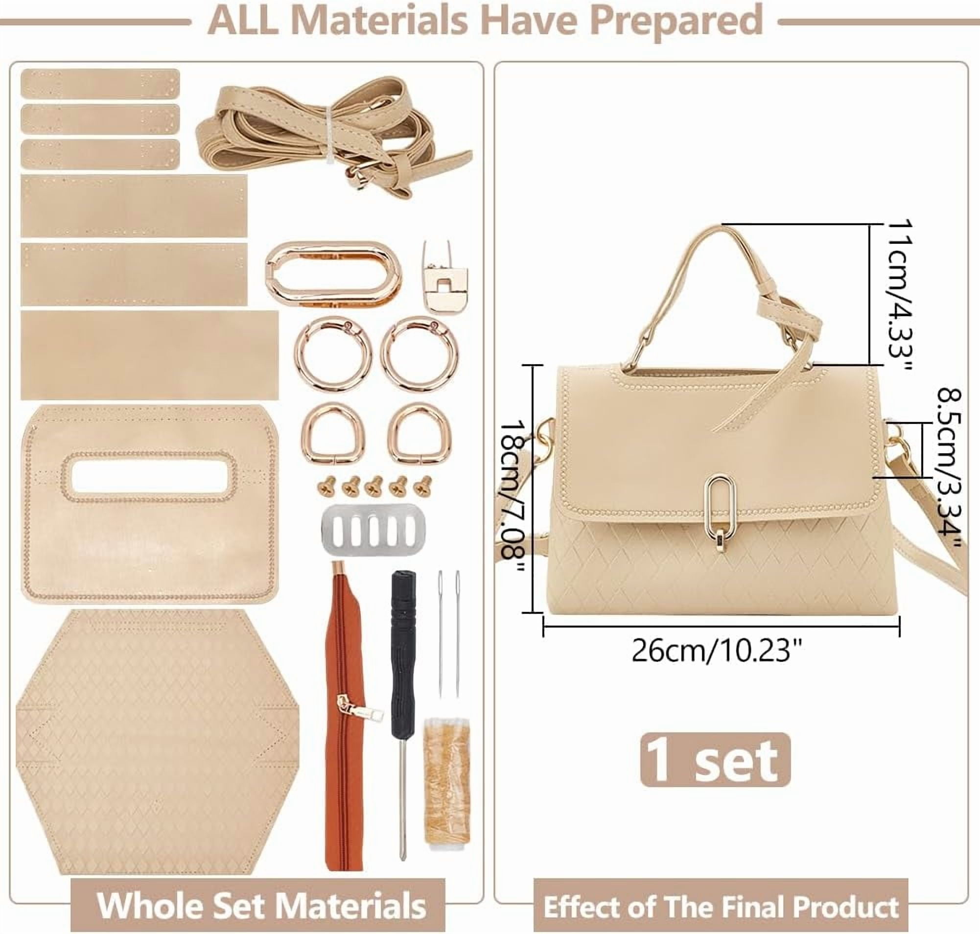 1set PU Leather Knitting Crochet Bags with Bottom and Shoulder Strap for Craft Shoulder Bags Accessories Wheat 400x400x1mm