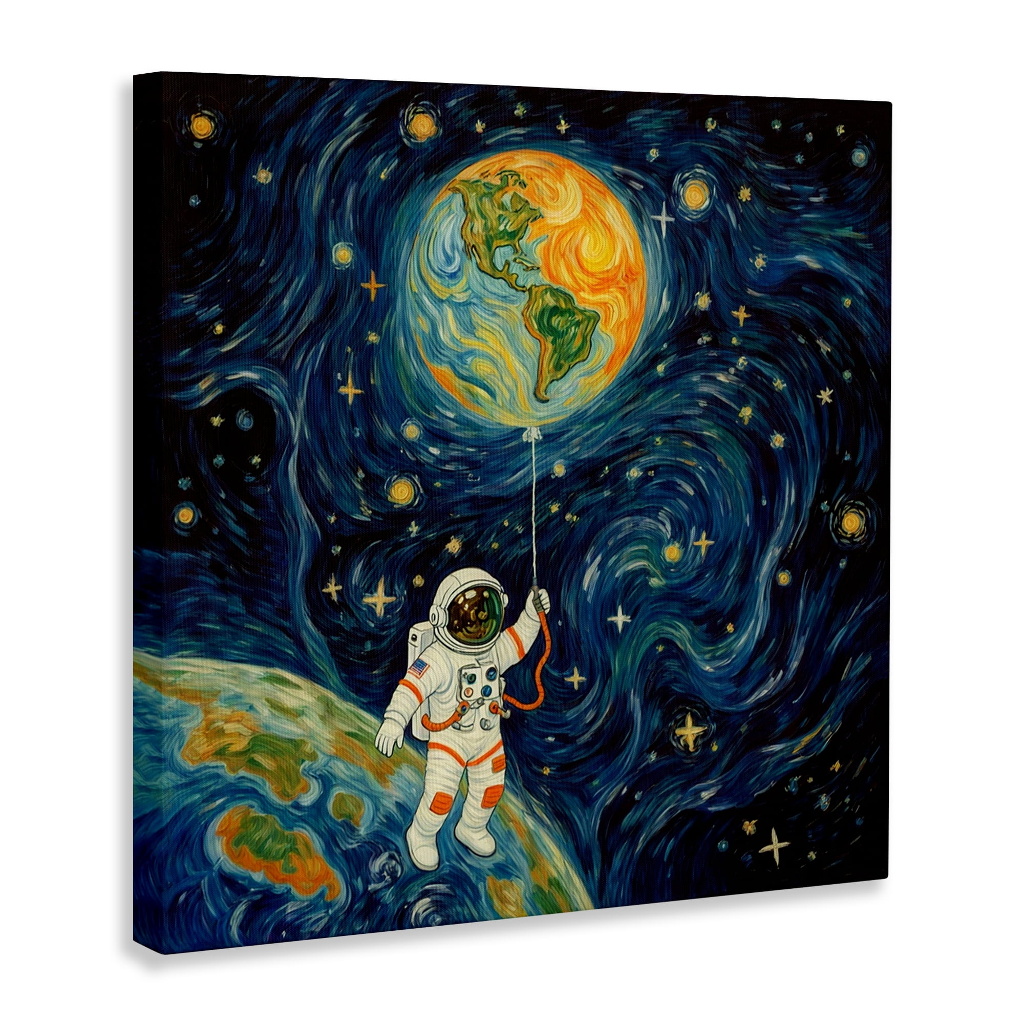 Astronaut with Earth Balloon Canvas Wall Art, design by Angie Hawke
