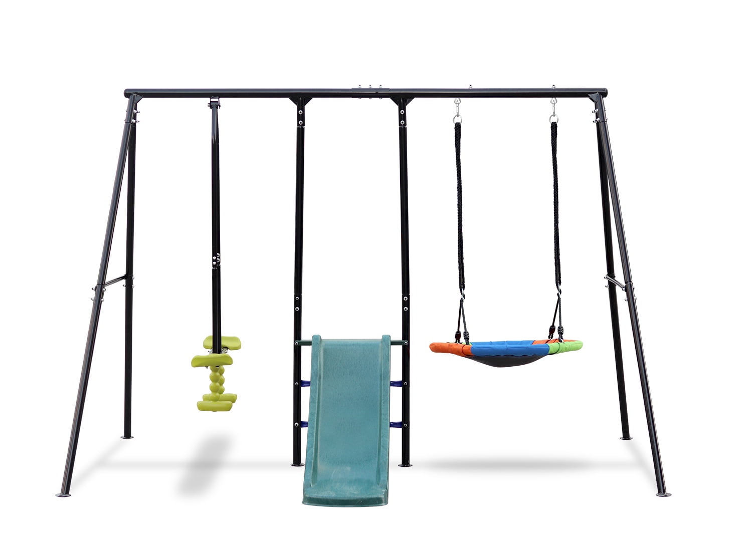 440lbs Swing Sets for Backyard, 3 in 1 Toddler Swing Set Outdoor for Kids 3-8, 1 Saucer Swing, 1 Glider and 1 Slider Swing with Heavy Duty Outdoor A-Frame Metal Swing Stand for Playground, Playset