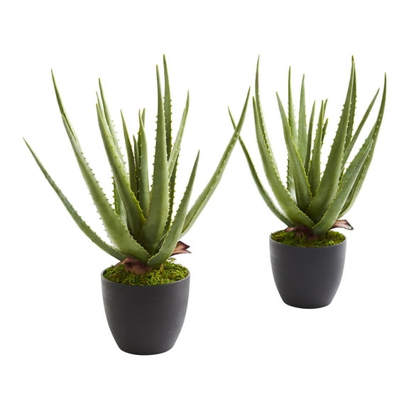Nearly Natural 18" Aloe Artificial Plant (Set of 2), Green