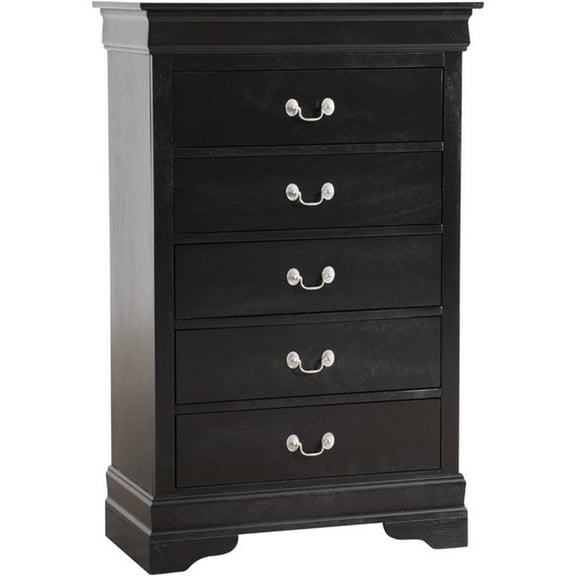 Maklaine Traditional Engineered Wood 5 Drawer Chest in Black