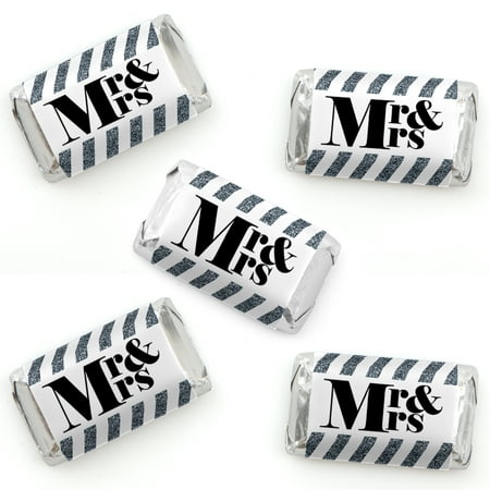 Bridal Shower Candy Wrapper - Mr. & Mrs. - Silver - Mini Candy Bar Wrapper Stickers - Wedding or Bridal Shower Small Favors - 40 Count